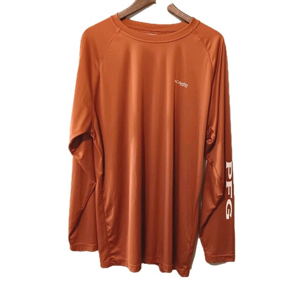 Columbia PFG Long Sleeve Fishing Shirt Rust Orange XLT/TGL Polyester - Picture 1 of 12